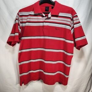 Karl Kani Gold Polo Shirt Mens 2XL Red Gray Cotto Striped Short Sleeve‎